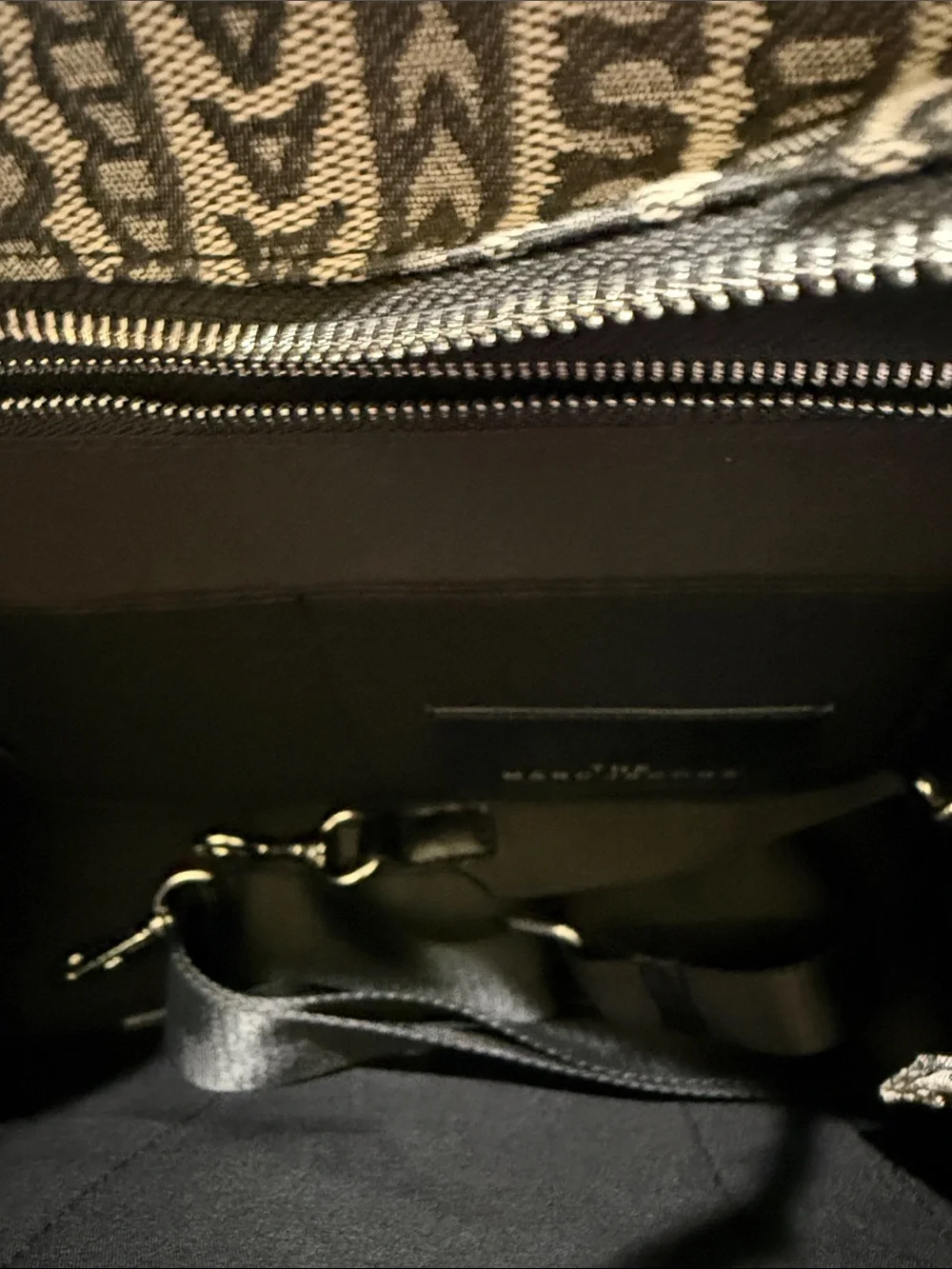 Marc Jacobs Black & Beige Patterned Canvas Duffel Tote